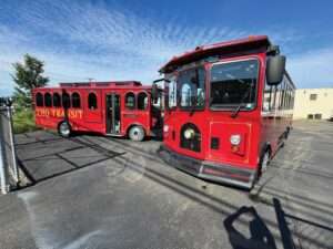 Chautauqua Transit Trollys lined up