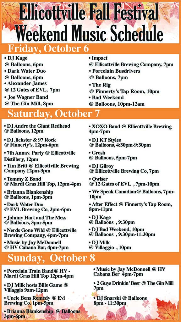 Ellicottville Fall Festival 2024 Music Line up The Villager